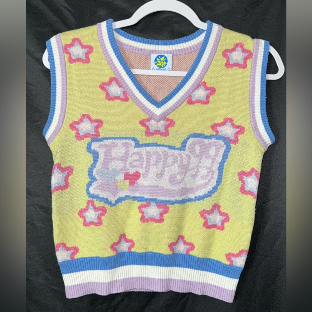 Happy Yellow Star Patterned Sweater Vest